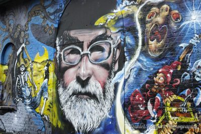 Terry Pratchett Mural by Dr Zadok and Jim Vision, Street Art, Brick Lane, London, graffiti