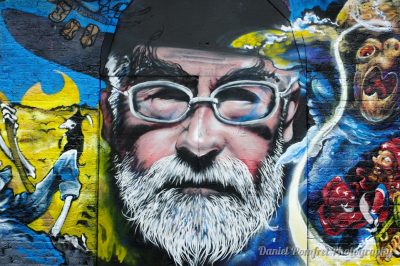 Terry Pratchett Mural by Dr Zadok and Jim Vision, Street Art, Brick Lane, London, graffiti