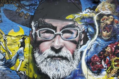 Terry Pratchett Mural by Dr Zadok and Jim Vision, Street Art, Brick Lane, London, graffiti