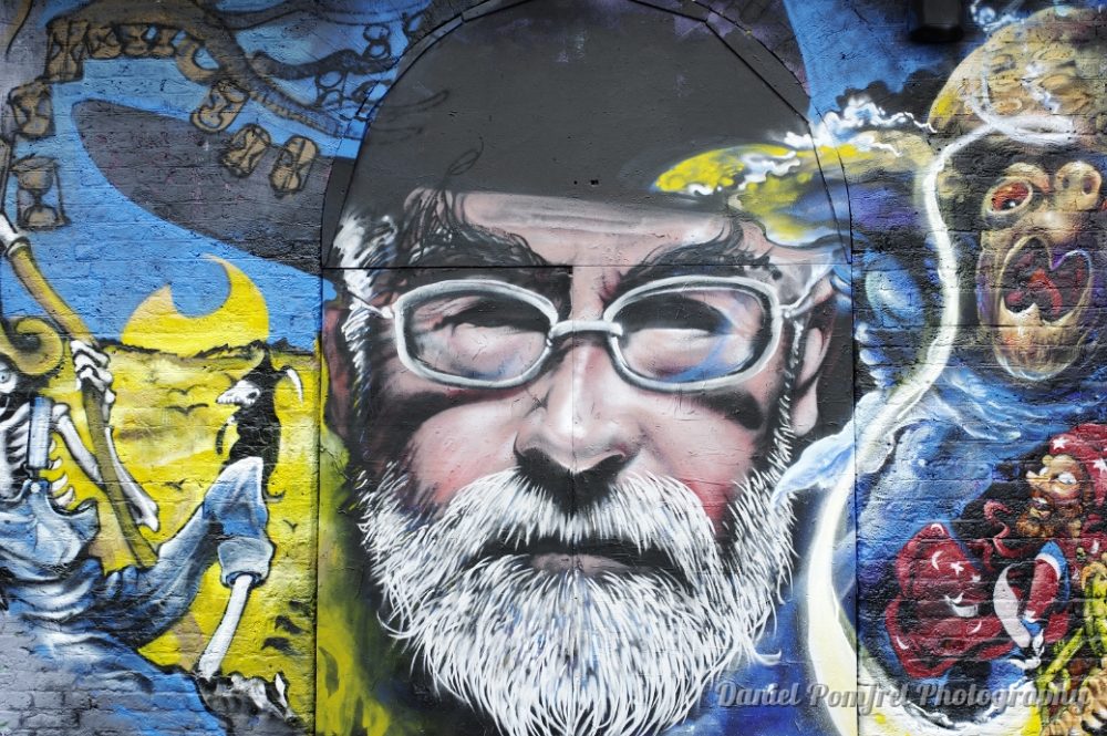 Terry Pratchett Mural by Dr Zadok and Jim Vision, Street Art, Brick Lane, London, graffiti