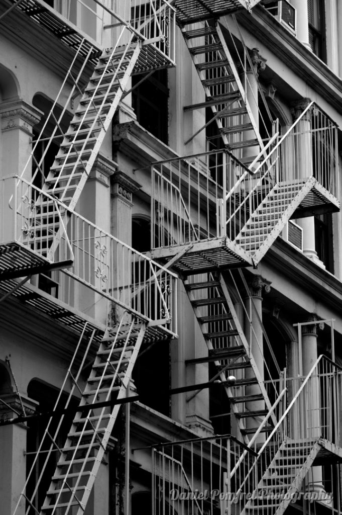 Fire escape stairs, New York, facade, Manhattan, Greene Street 2019298